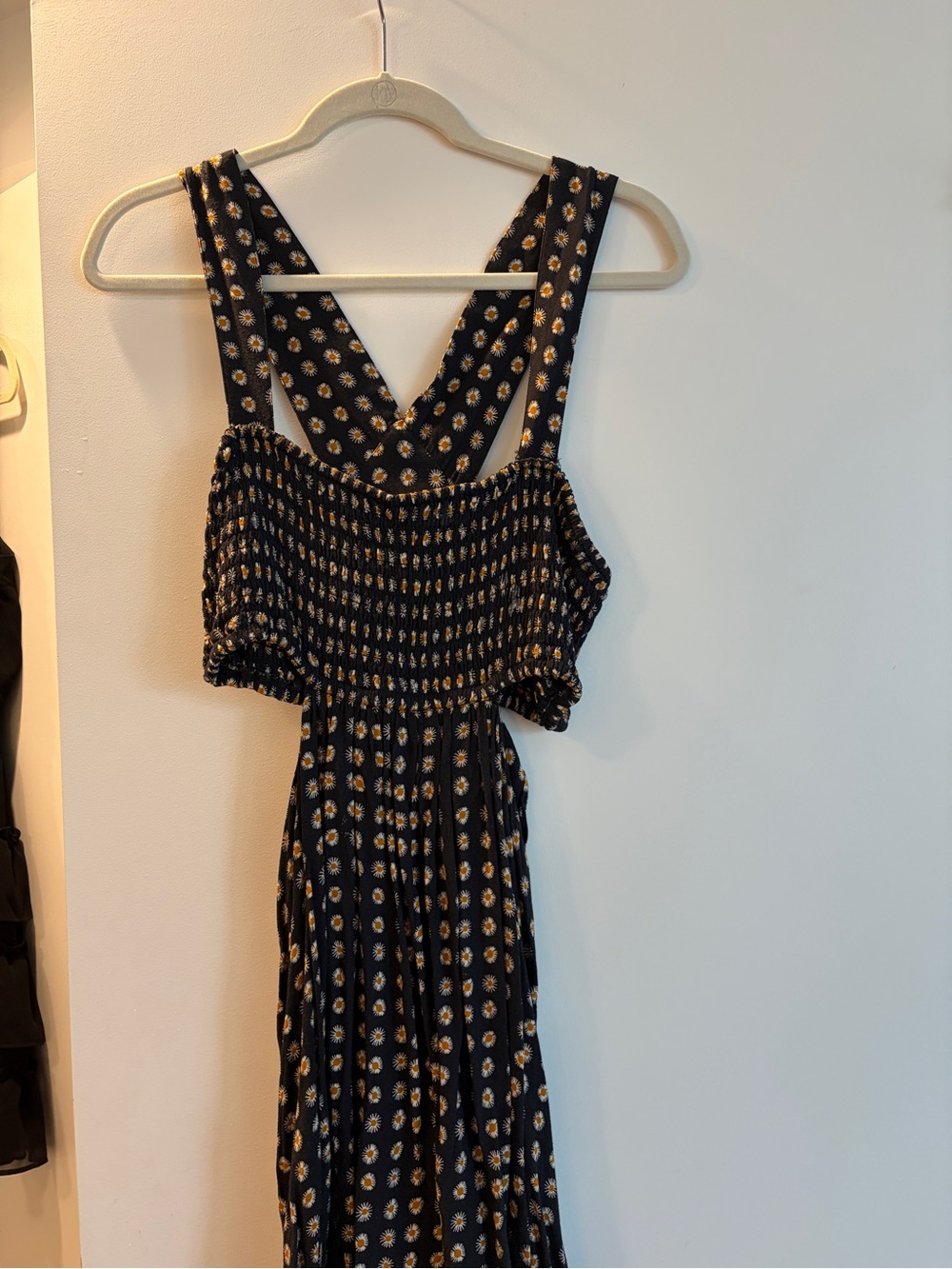 Black Floral Smocked side cut out mini Dress with Wide Straps - Picture 2 of 5